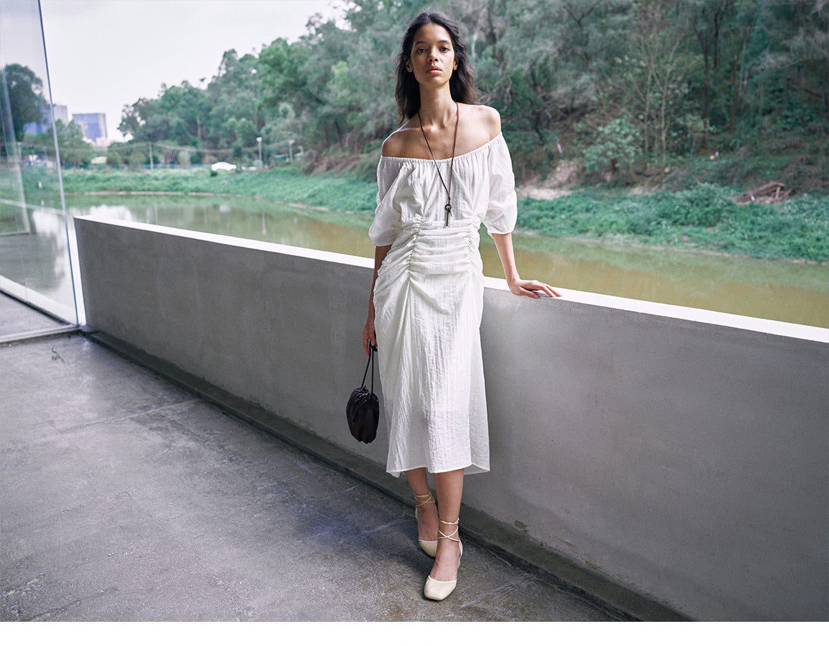 Tencel pleated shoulder dress