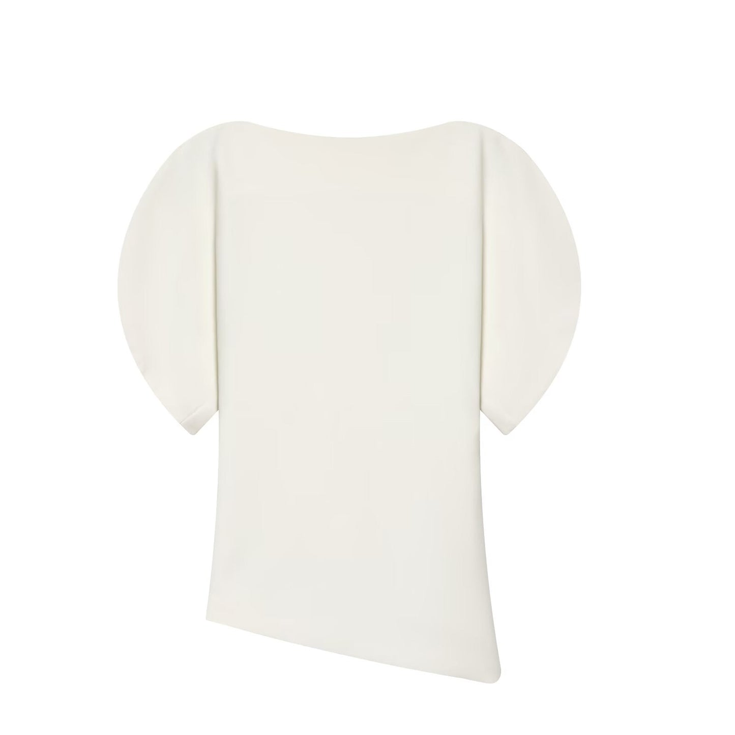 Puff Sleeve Top Women Round Neck Asymmetrical Slim Fit T-Shirt