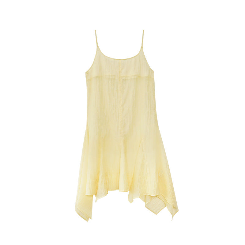 Summer French beautiful temperament stacked perspective Tencel thin dress S5091