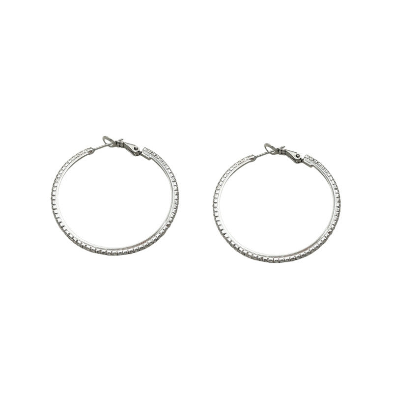 925 Silver Needle Korea Dongdaemun Full Diamond Large Earrings Metal Circle Earrings 2025 Minimalist Ear Jewelry