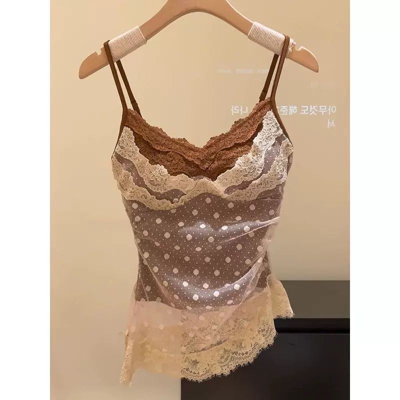 Vintage Polka Dot Lace Cami Top