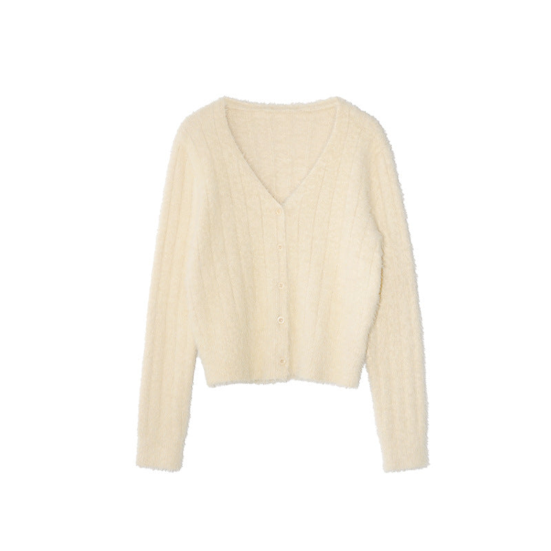 Gentle and sweet v-neck versatile long-sleeved knitted cardigan