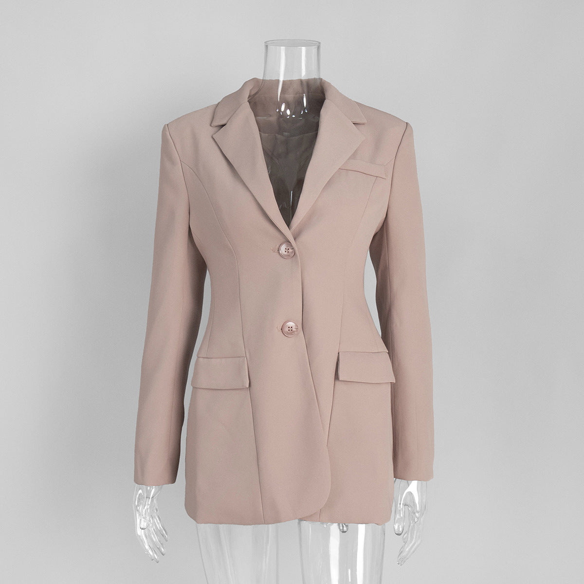 Suit Collar Blazer Women Slim Fit Long Sleeve Two-Button Jacket