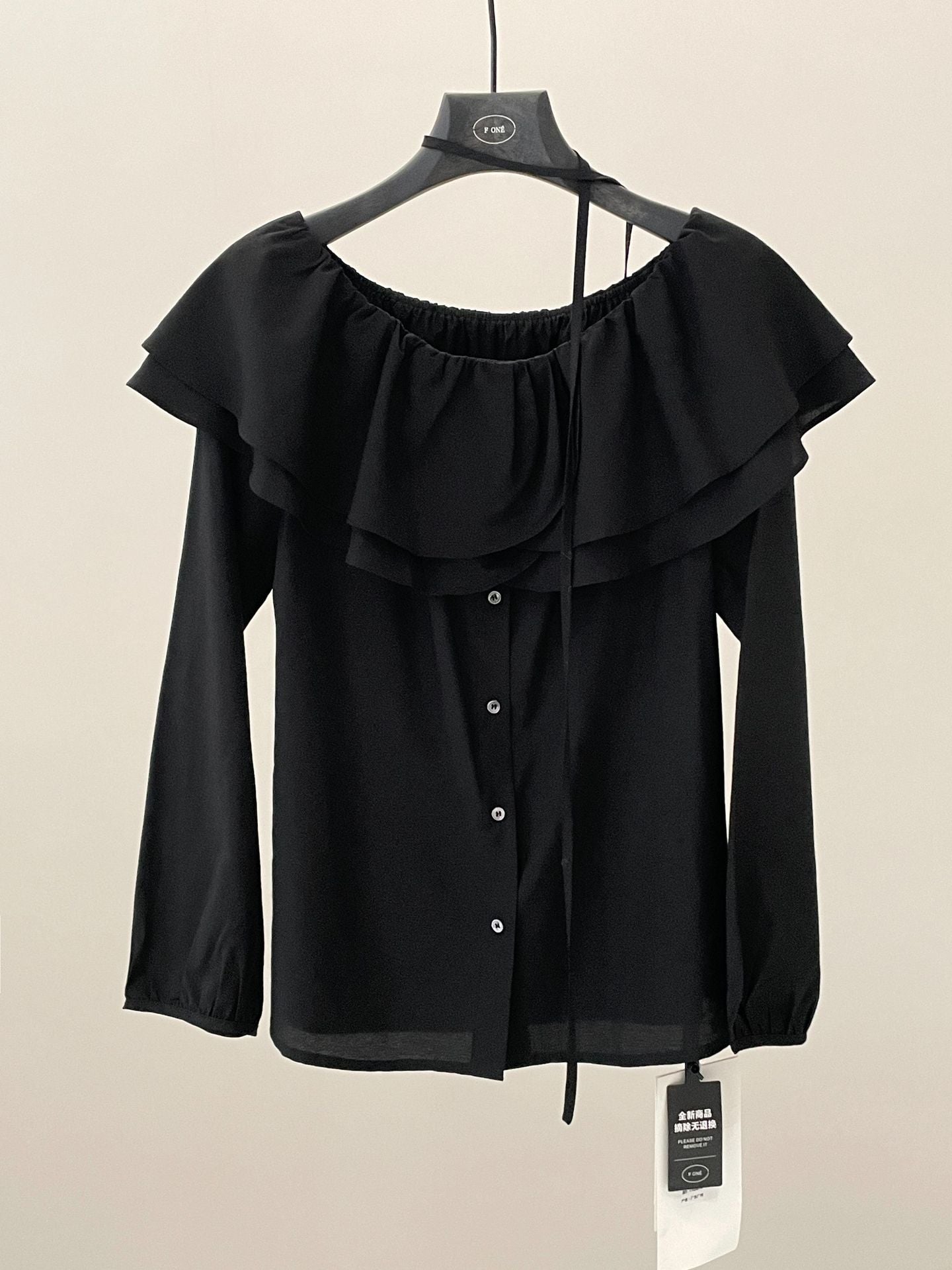 Gentle wind shoulder shirt spring haze blue lotus leaf edge covering meat and thin top