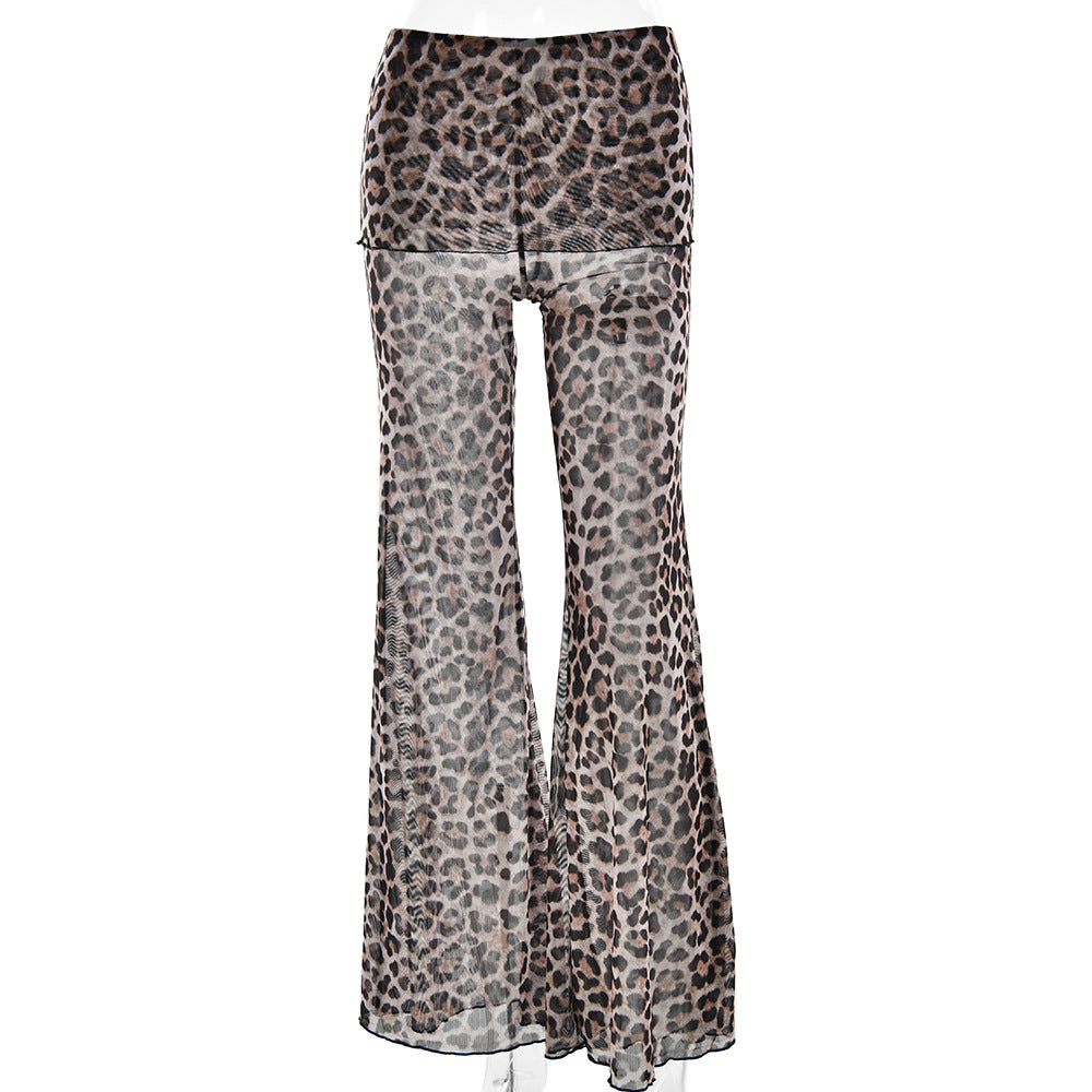 High-Waisted Mesh Print Pants