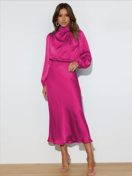Satin Long Sleeve Maxi Dress