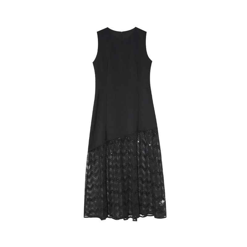 High Waist Lace Hem Fishtail Sleeveless Maxi Dress