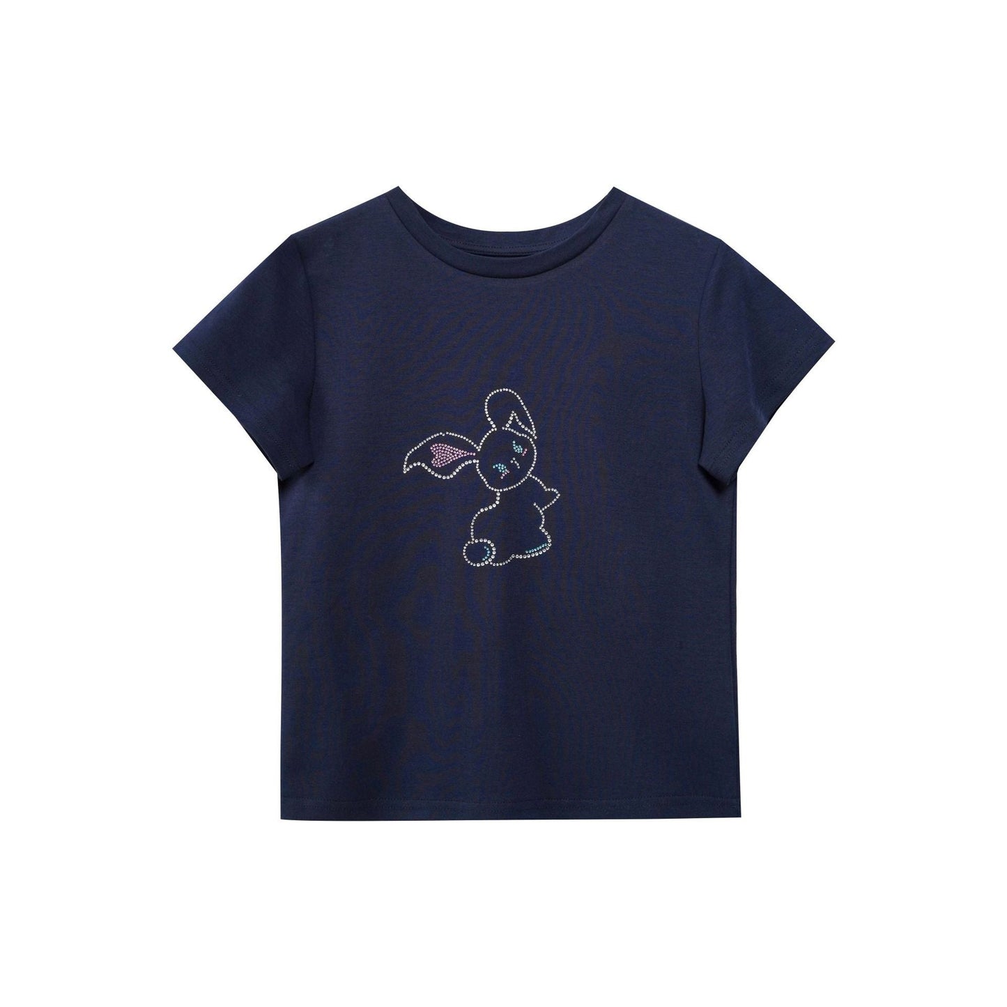 Early spring girl sweet and cute thin beaded round neck short-sleeved T-shirt