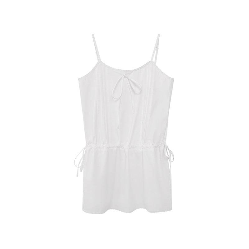 Women's Off-Shoulder Lace-Up Loose Sleeveless Cotton Midi Dress