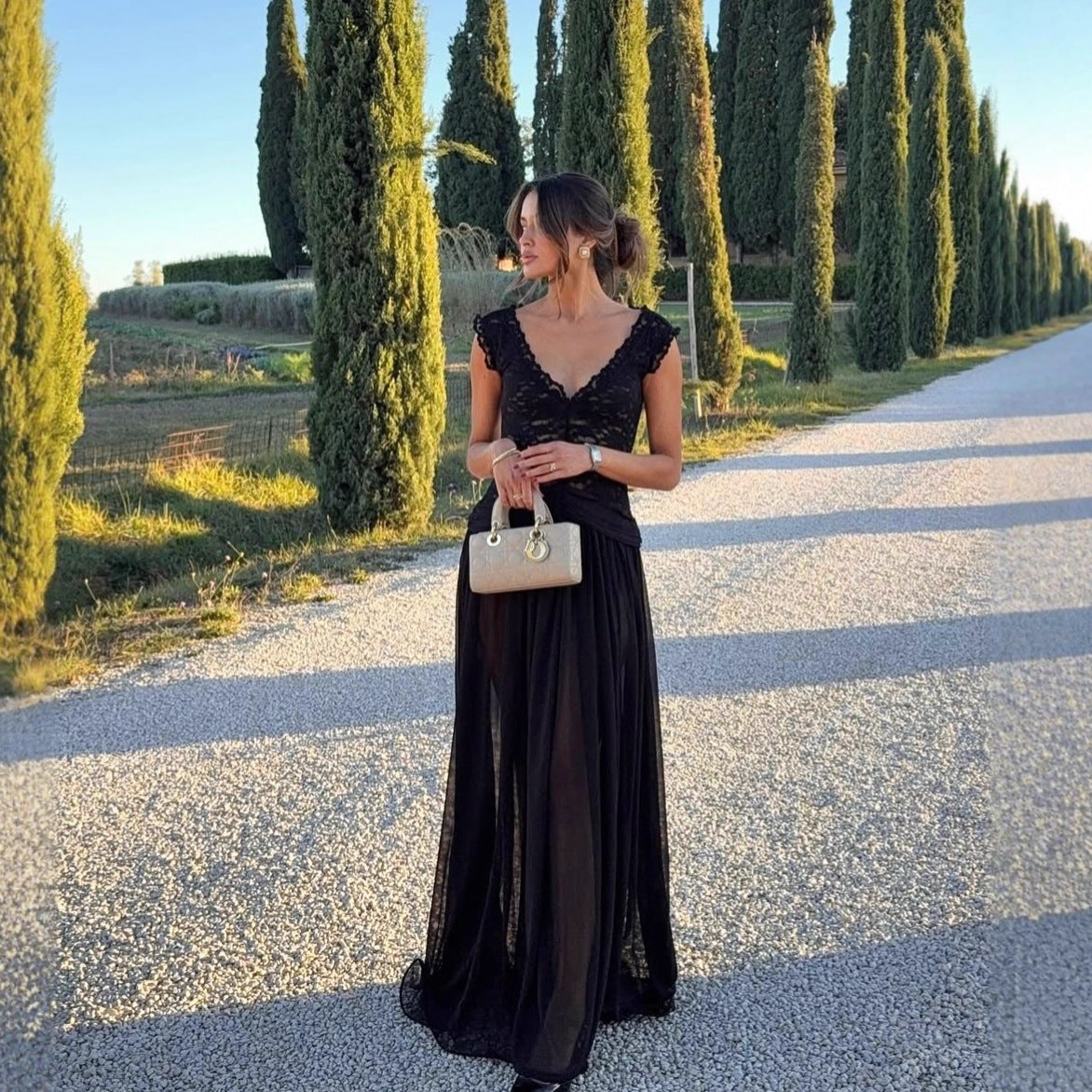 Lace Chiffon Maxi Dress