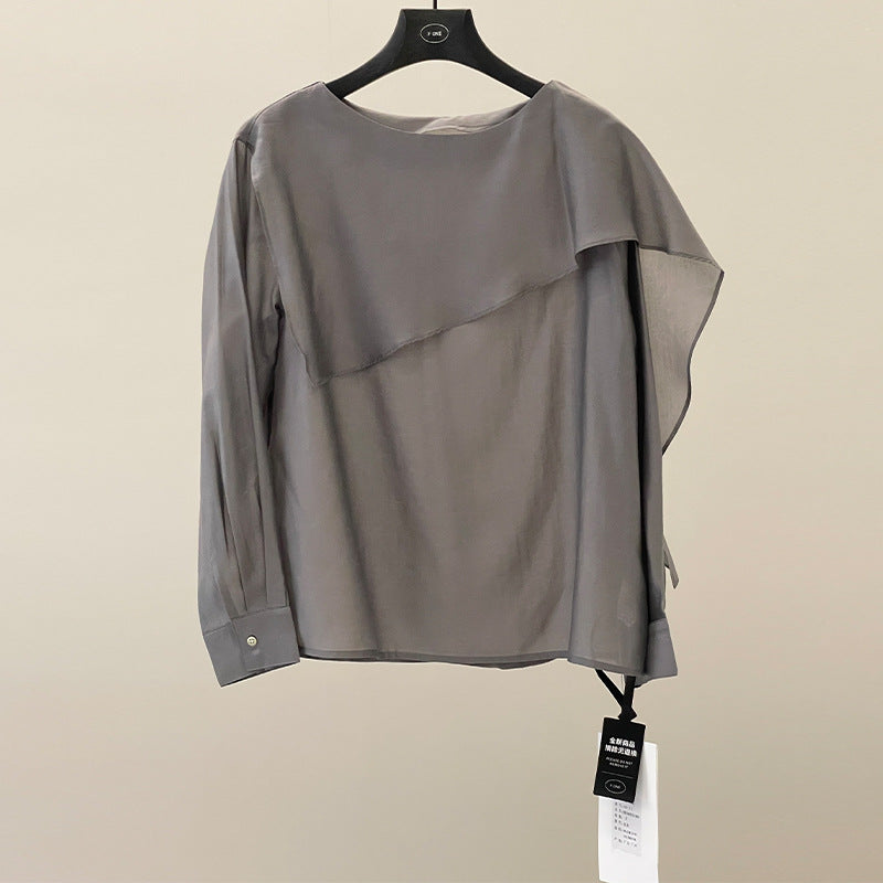 Minimalist spring asymmetrical loose-leaf shape Tencel micro-transparent shirt
