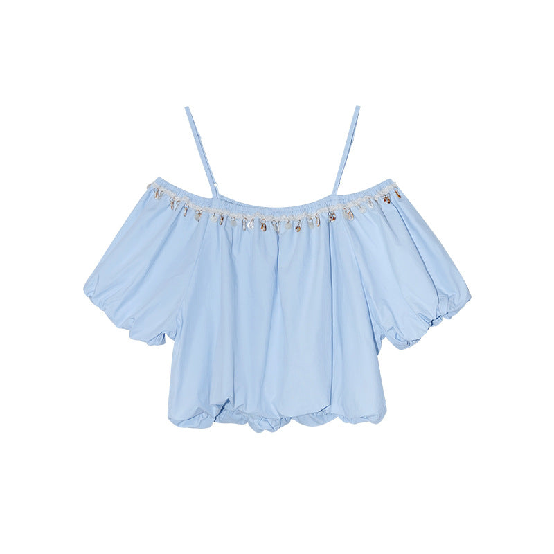Exquisite and beautiful shirt off-the-shoulder one-shoulder suspender top