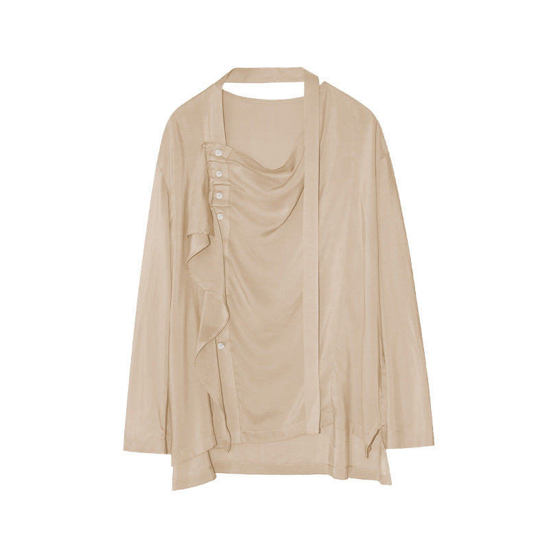 Tencel Modal streamer diagonal buckle long-sleeved shirt