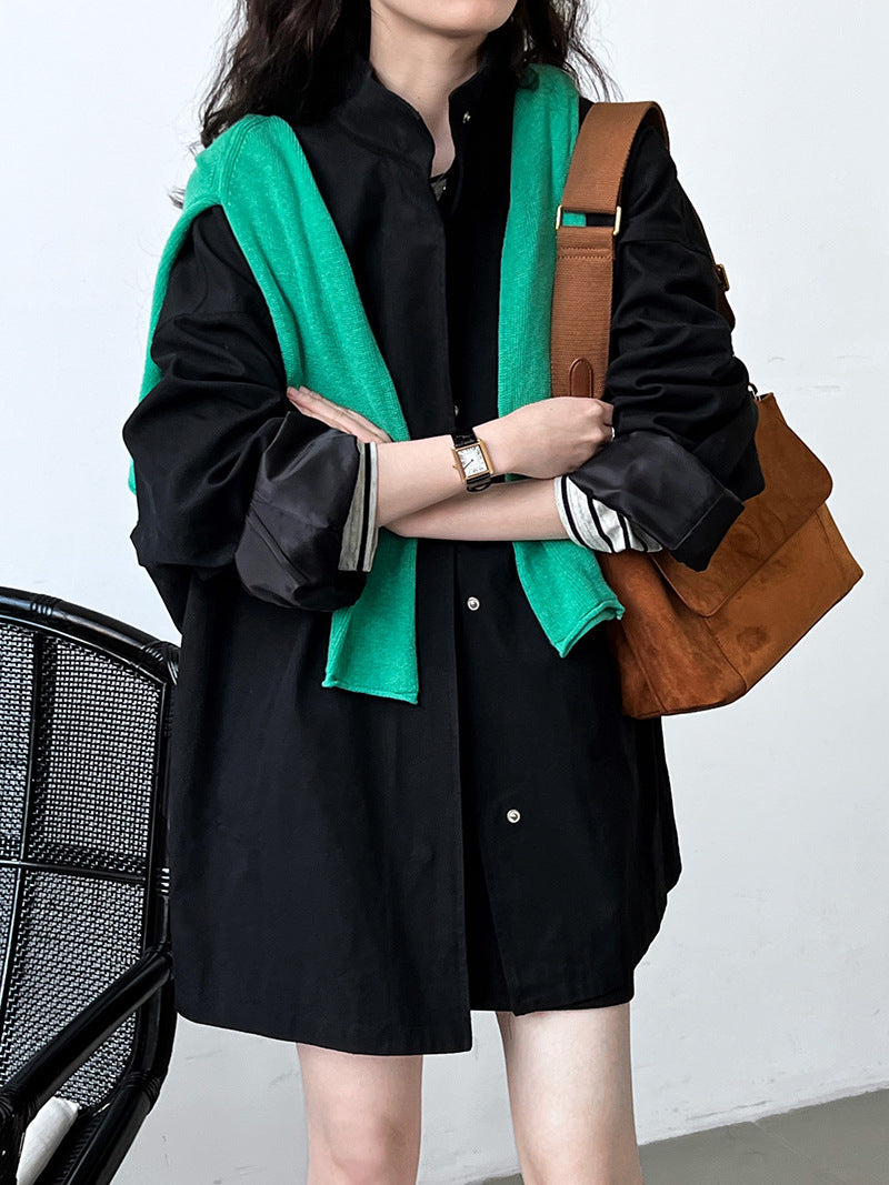 Premium temperament silhouette stand-up collar trench coat women's lazy style Japanese minimalist oversize coat 8631
