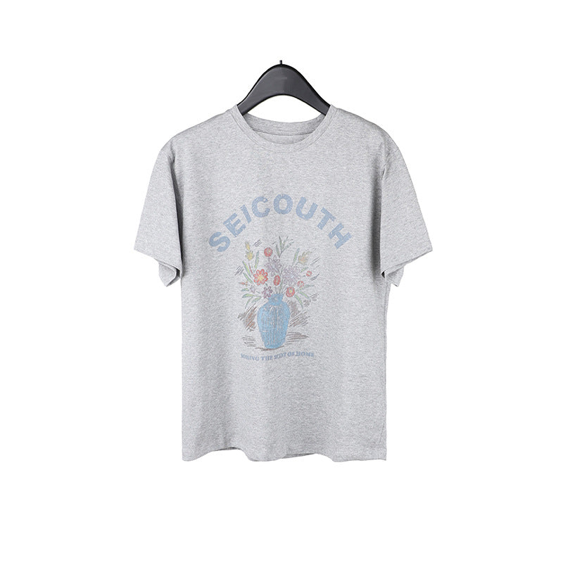 Vintage alphabet hand-painted print T-shirt