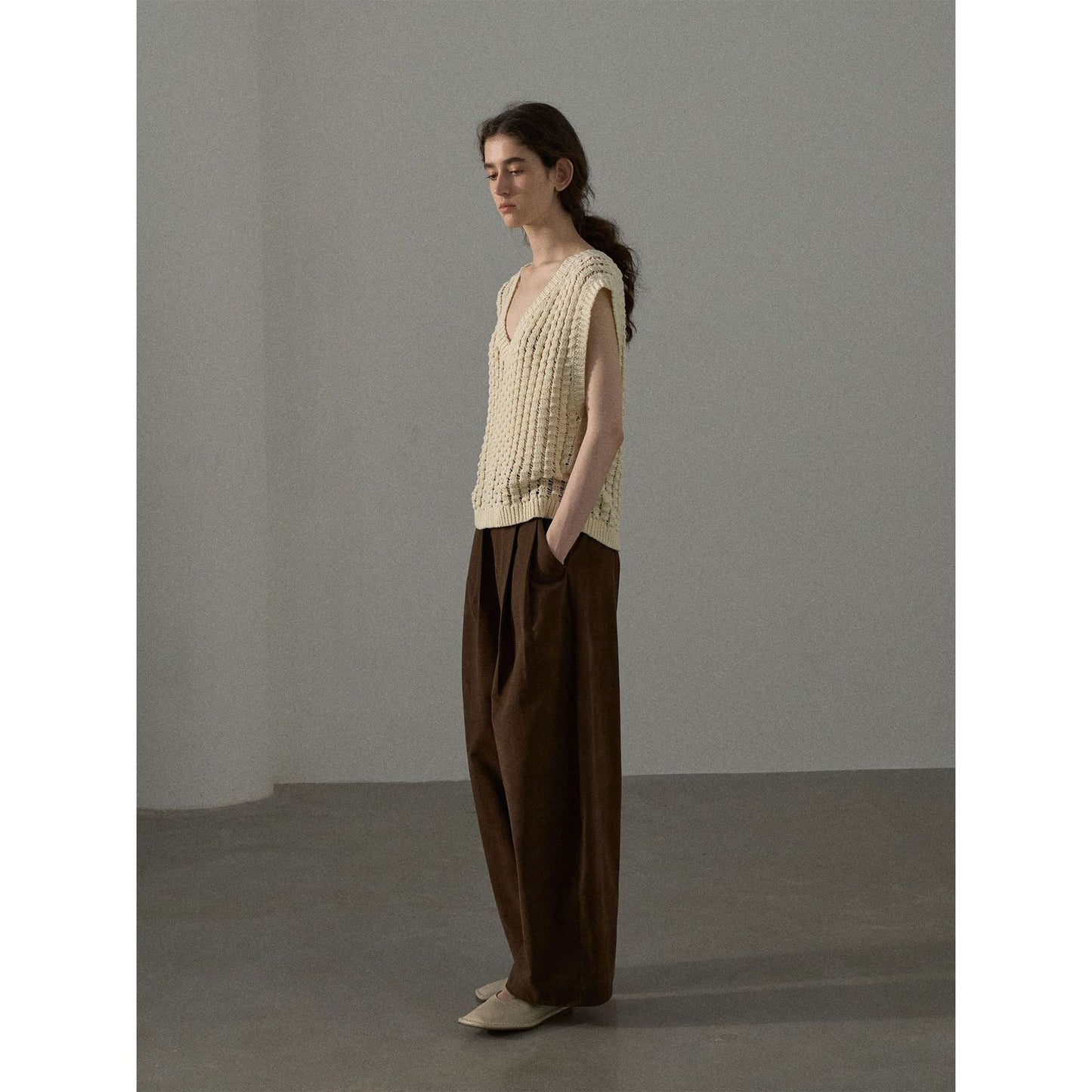 Autumn knitted vest women's three-dimensional cotton V-neck mass texture blouse