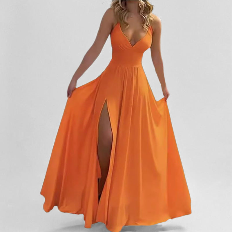 Solid Color Sleeveless Suspender Slip Dress | Slim Fit Ruffle Hem