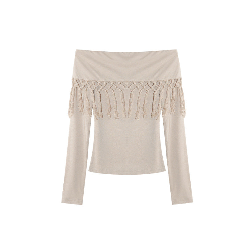 Niche fringed shoulder knitted sweater