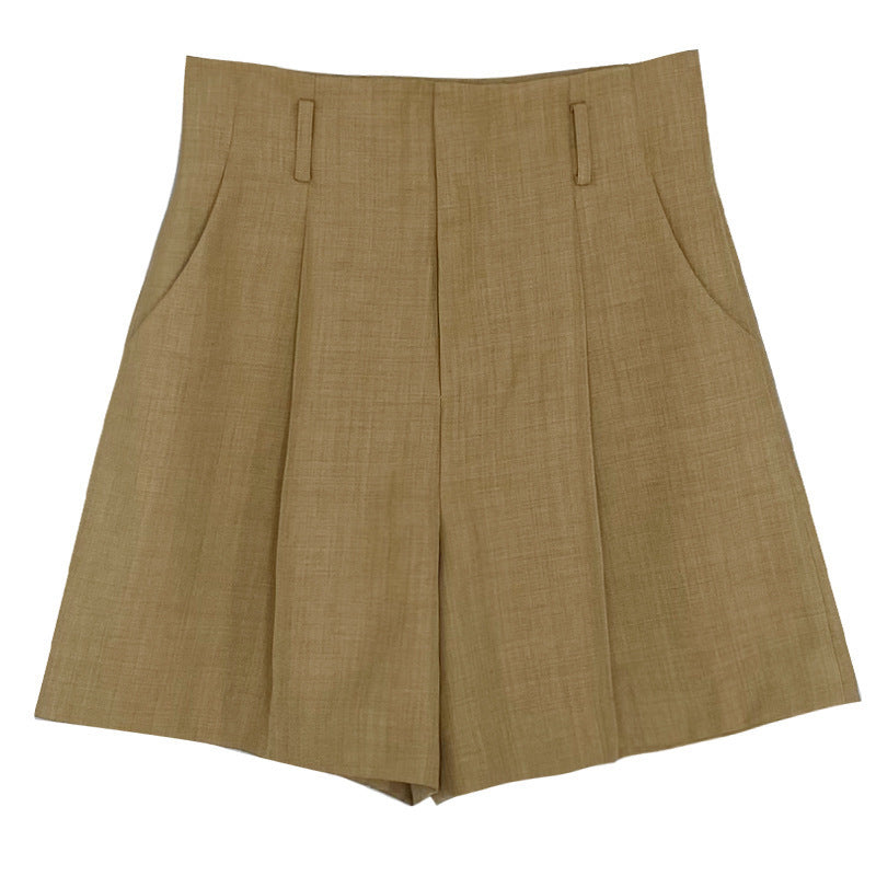 Summer new gray short pants women's high waist temperament thin wide leg pants five-point trousers