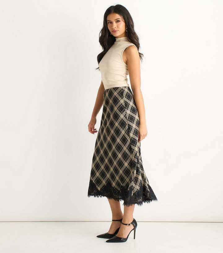 Stylish retro plaid skirt, lace skirt, slim hip skirt