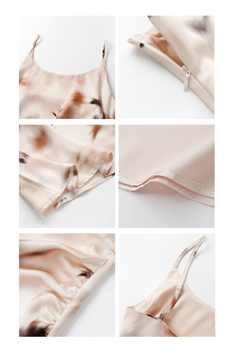 Slim temperament waist print suspender dress women