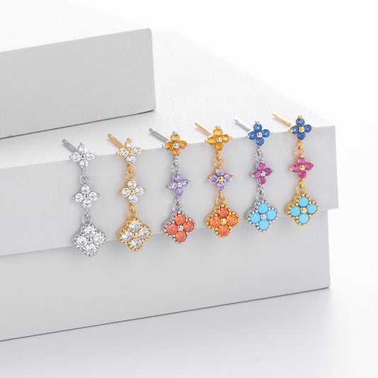 925 Sterling Silver Stud Earrings Color Zirconium Flower Earrings