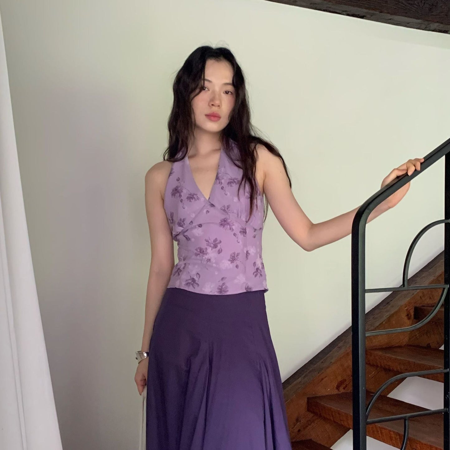 Romantic purple charm sleeveless halterneck backless camisole