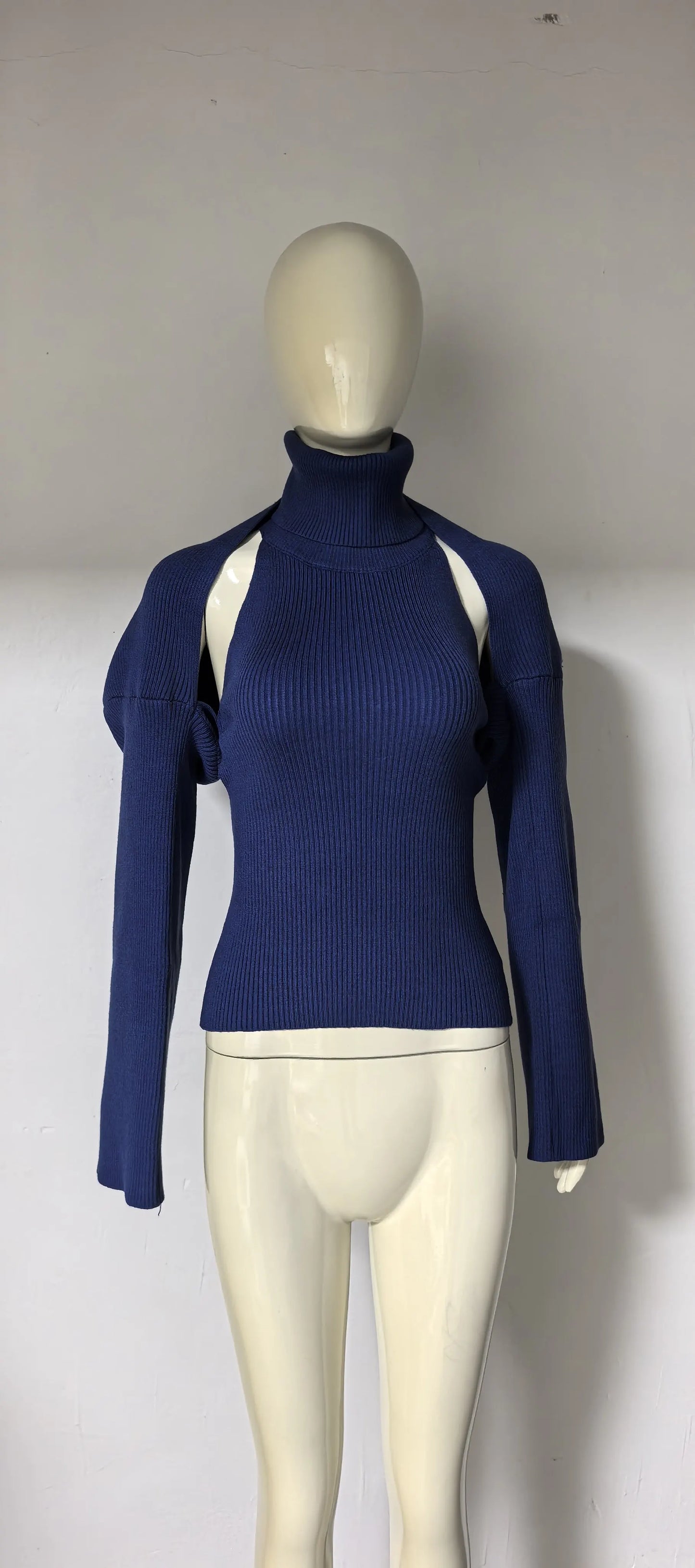 Turtleneck Knit Vest with Cape Sleeveless Slim Fit Set