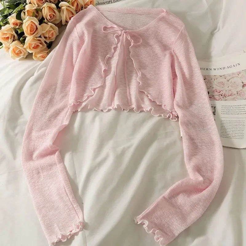 Women's Sunscreen Cardigan - Lightweight Lace-Up Knit Top