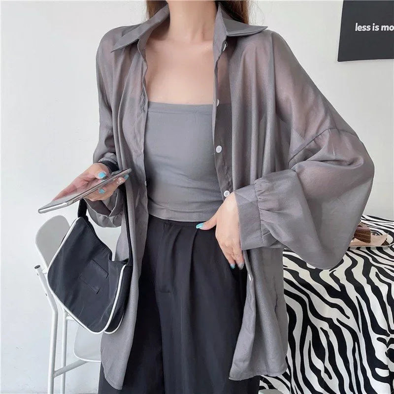 Women's Chiffon Sun Protection Shirt - Sheer Long Sleeve Blouse