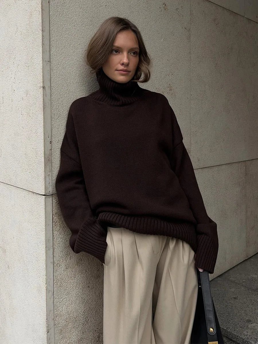 Turtleneck Oversized Sweater Long Sleeve Loose Fit Pullover
