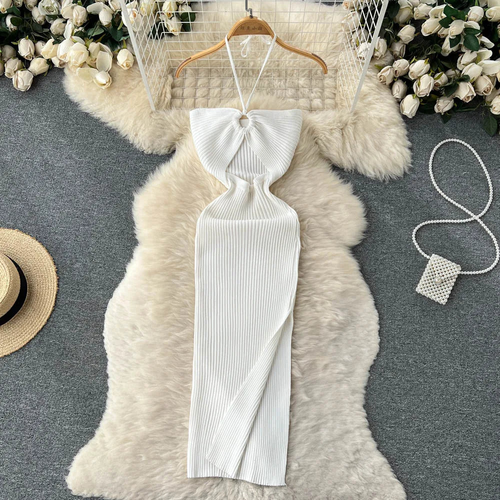 YuooMuoo Chic Fashion Sexy Package Hips Split Knitted Dress Women Slim Elastic Bodycon Party Dress Streetwear Outfit