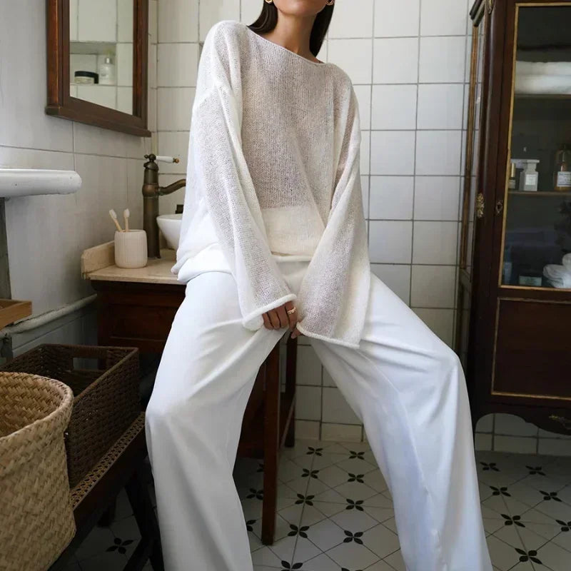 Women's Elegant Slash Neck Sweater - Loose Fit Pullover