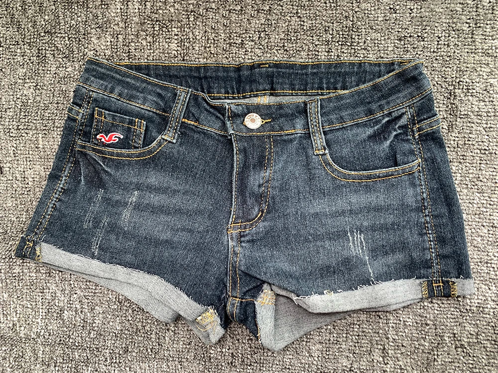 Sexy Low Waist Women Denim Shorts American Lady Y2K Elastic Slim Fit Hot Pants Female Embroidery Wrapping Jeans