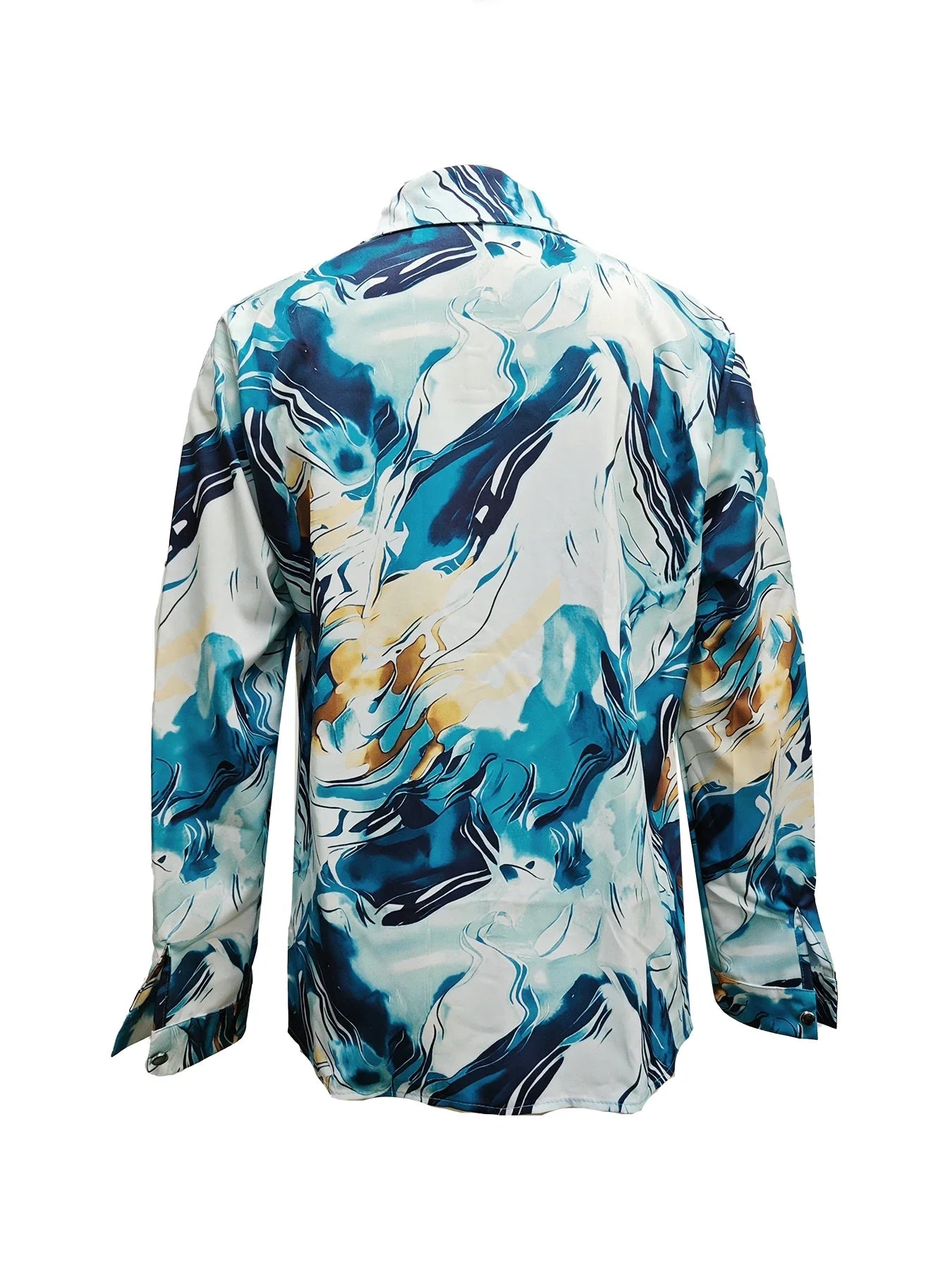 Print V-Neck Button Long Sleeve Blouse