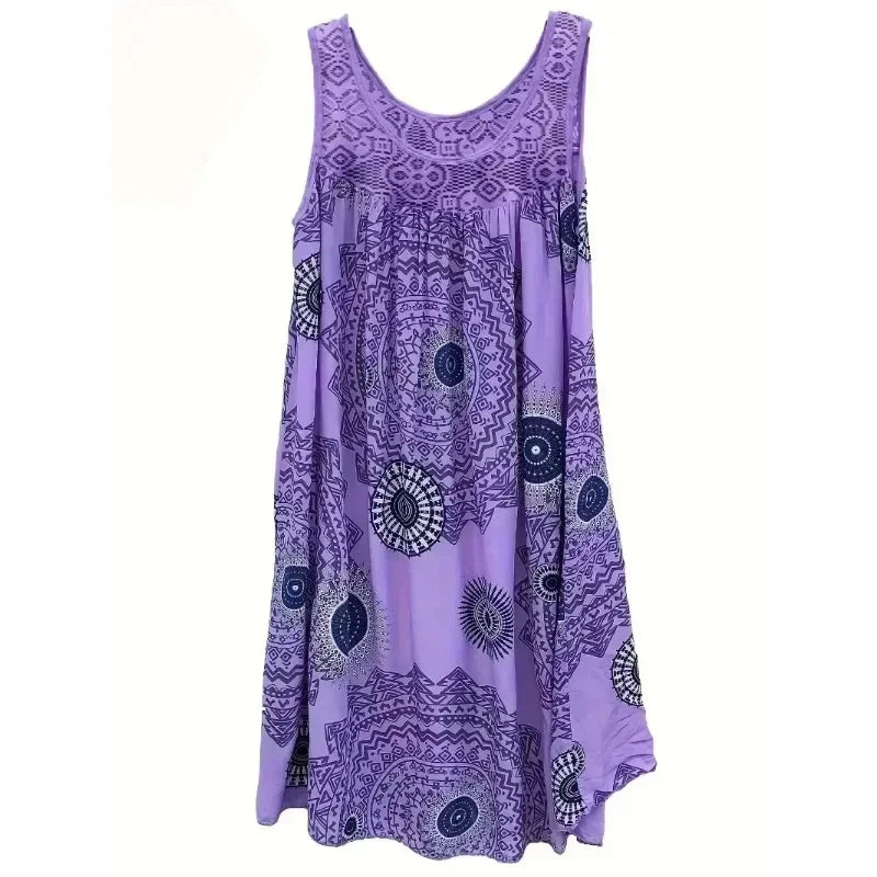 Women's Lace Panel Print Beach Dress
