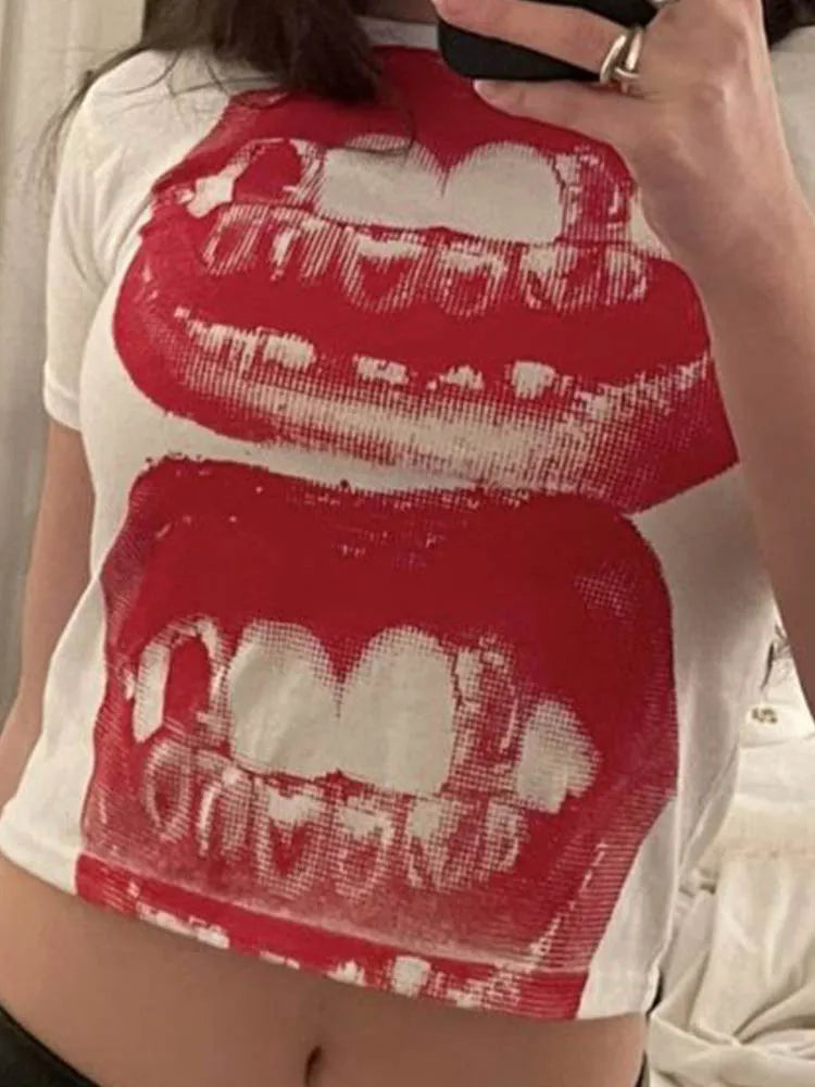 Punk Y2K Baby Print Gothic Short Sleeve Tee