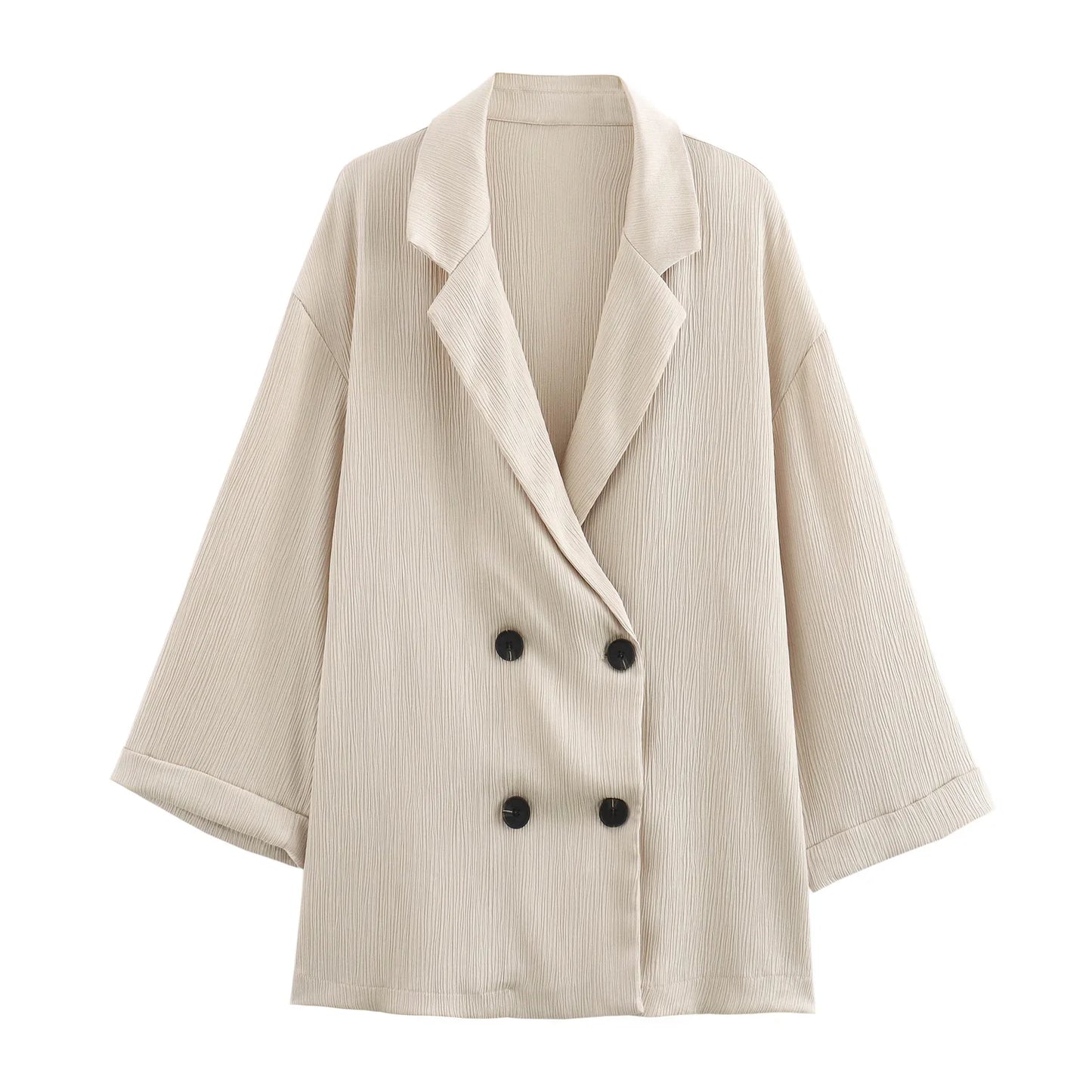 Turn-Down Collar Double-Breasted Blazer & Pants Set