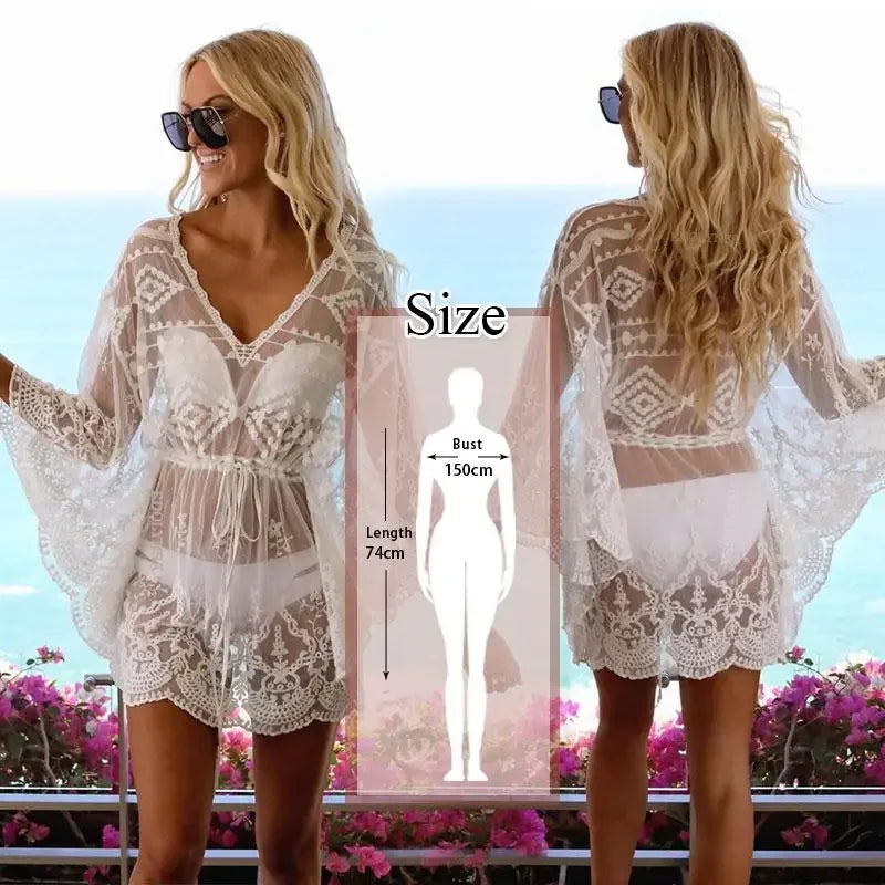 Lace Beach Pareo Beachwear Swim Suit Cover Up Playa Pareo Tunics for Beach Tunic Swimwear Women