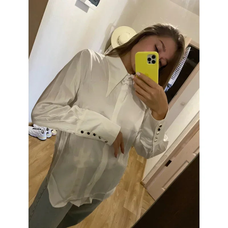 Women's Satin Silk Blouse - Long Sleeve Office Shirt