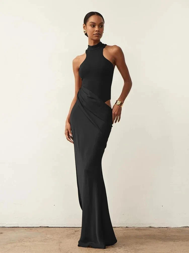 Hollow Out Satin Maxi Dress