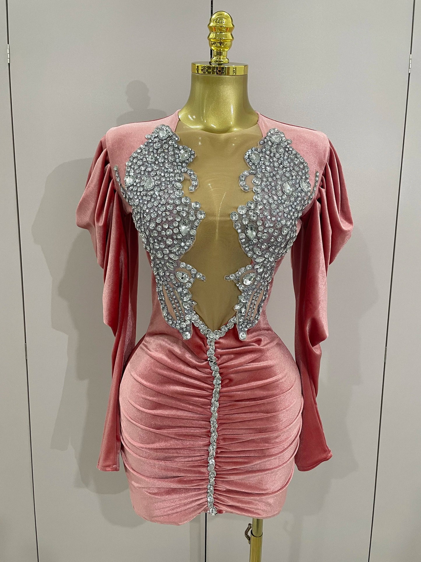 Women's Luxury Sparkly Crystal Velvet Mini Dress