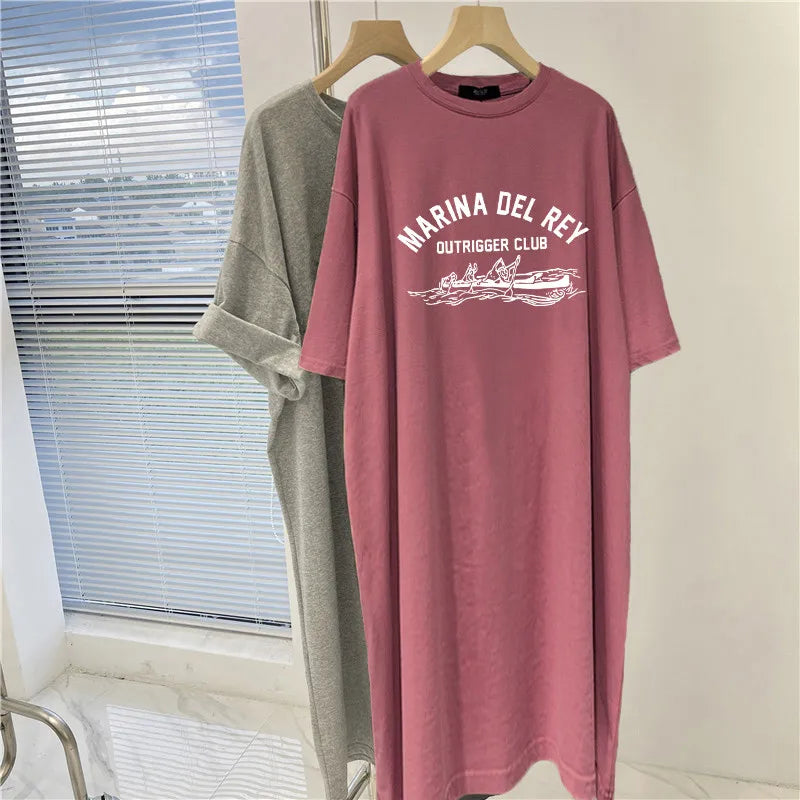 Plus Size Printed Summer Dress Women Loose Short Sleeve Round Neck Casual