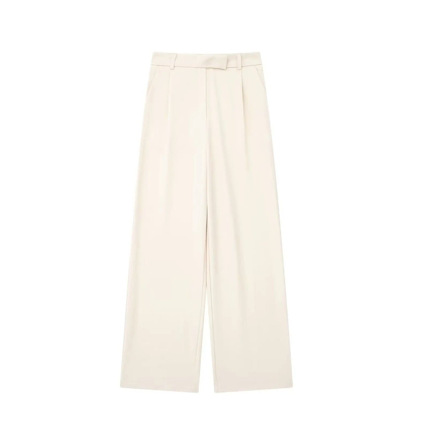 High Waist Straight Pants Front Zipper Regular Fit Full Length