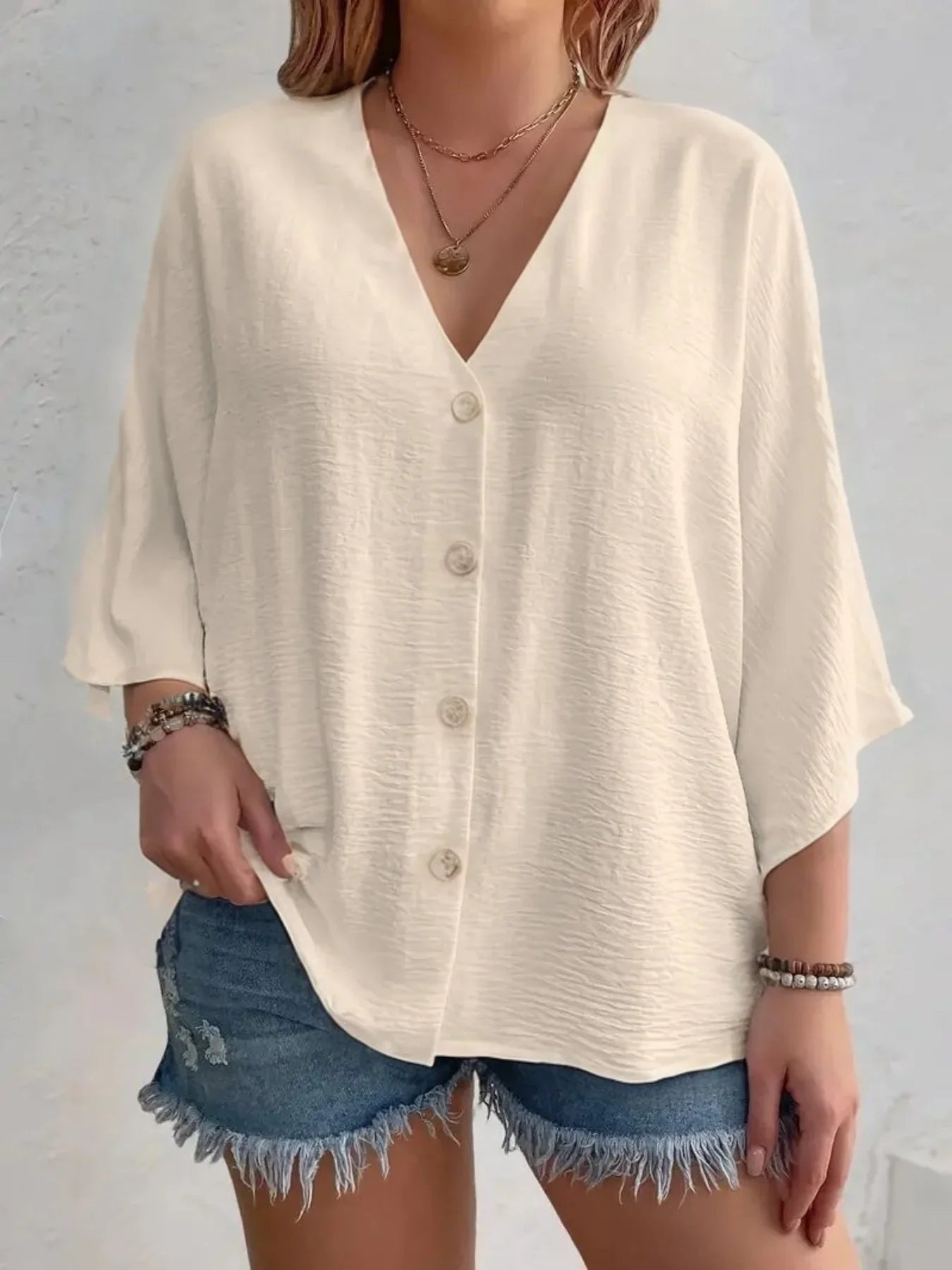 Plus Size Women's V-Neck Long Sleeve Chiffon Blouse
