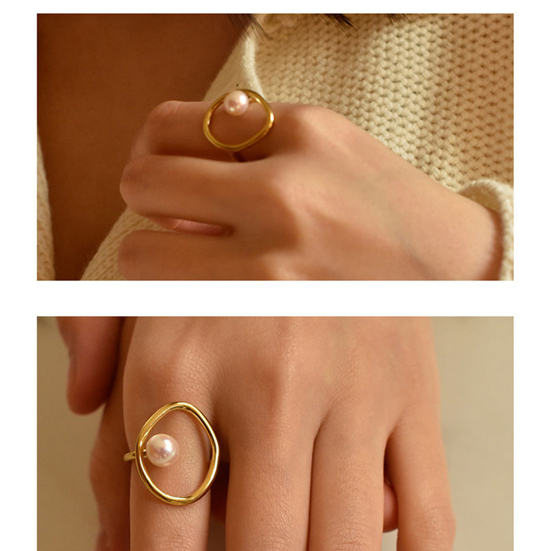 New fashionable retro popular pearl ring, index finger decorative ring women's personality hipster brand jewelry