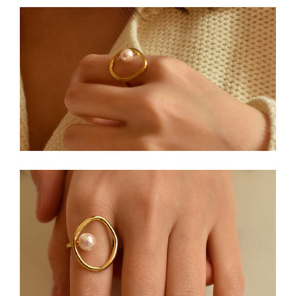 New fashionable retro popular pearl ring, index finger decorative ring women's personality hipster brand jewelry