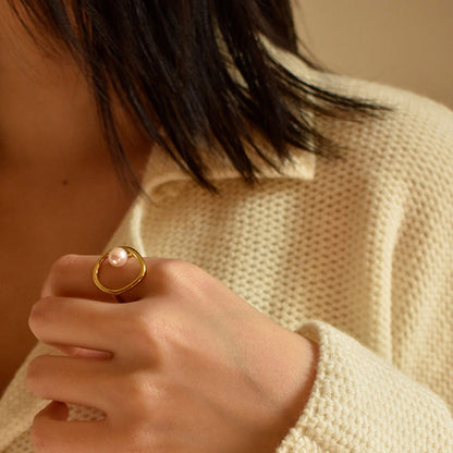 New fashionable retro popular pearl ring, index finger decorative ring women's personality hipster brand jewelry
