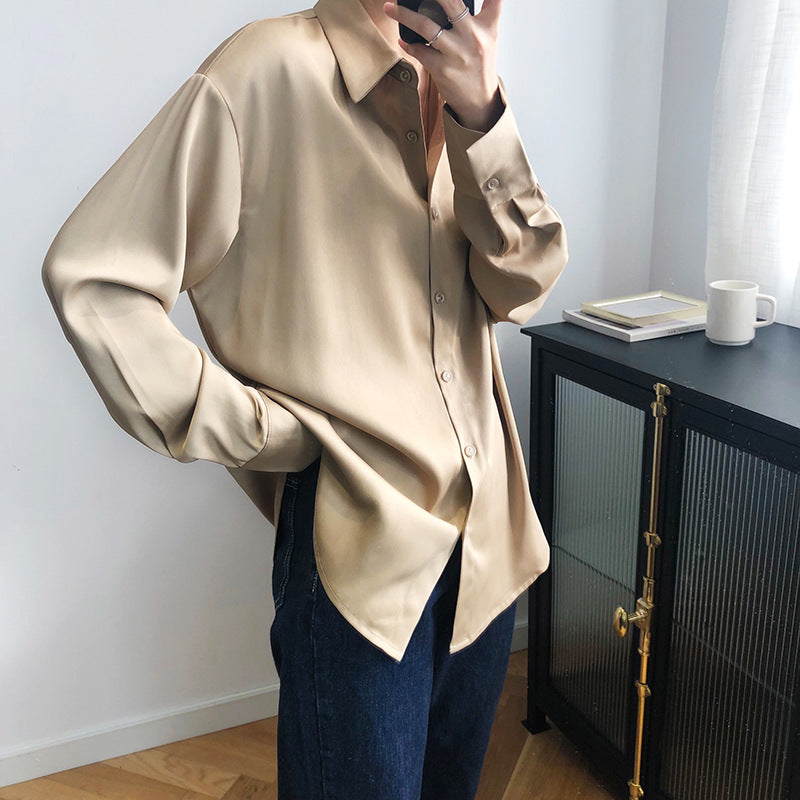 Spring and Autumn design sense niche light and mature solid color drape satin top