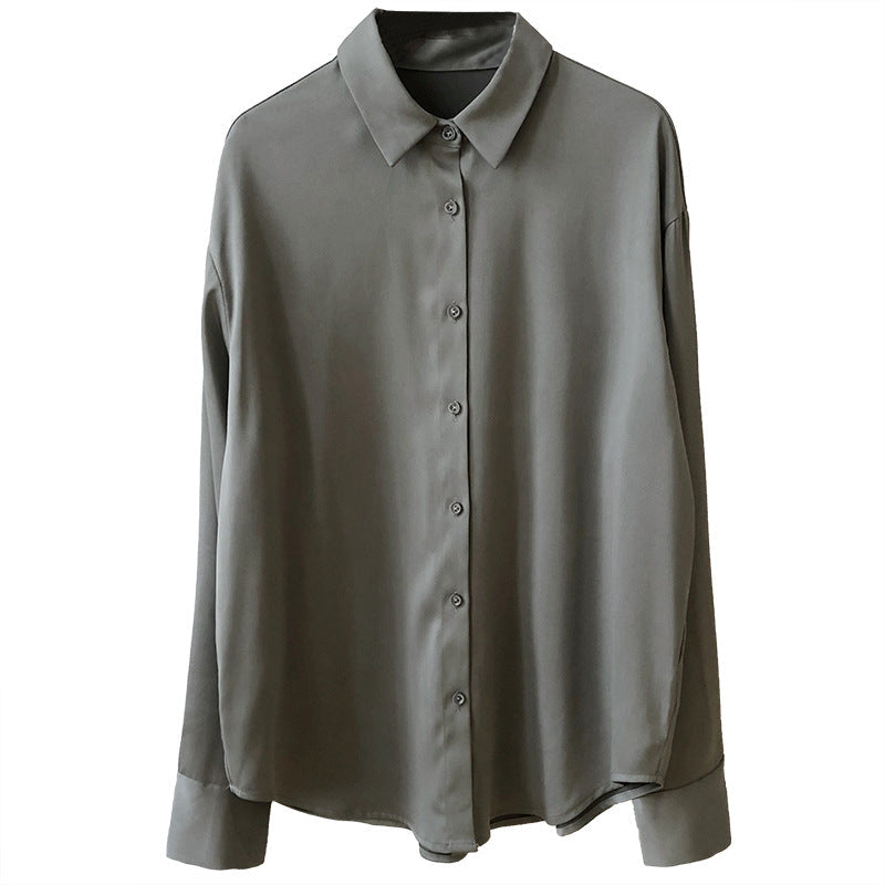 Spring and Autumn design sense niche light and mature solid color drape satin top